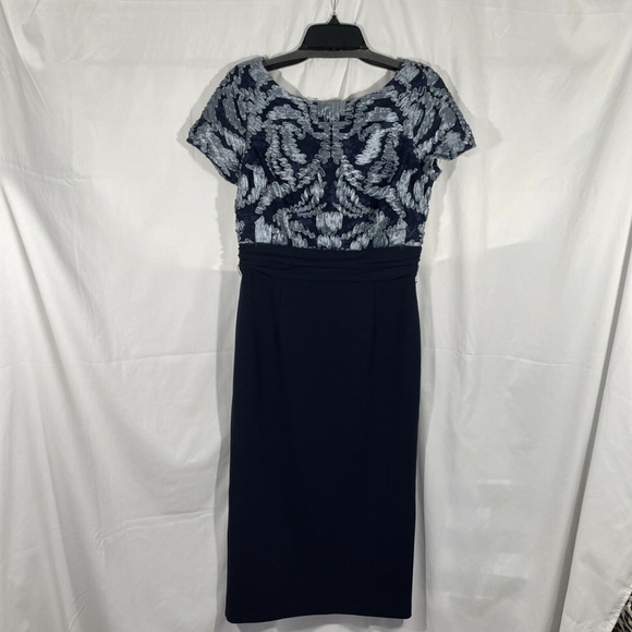 NEW JS COLLECTIONS [ 4 ] Mixed Media Soutache Midi‎ Dress In Navy - Picture 7 of 12